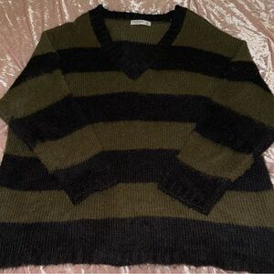 Black and Olive Oversized Striped Sweater